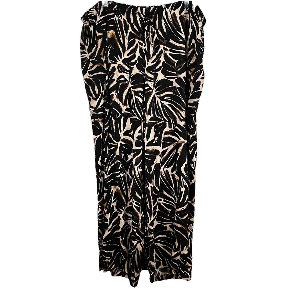 Per Se Pants Womens Adult Size XL‎ Extra Large Black And Brown Floral Leaves